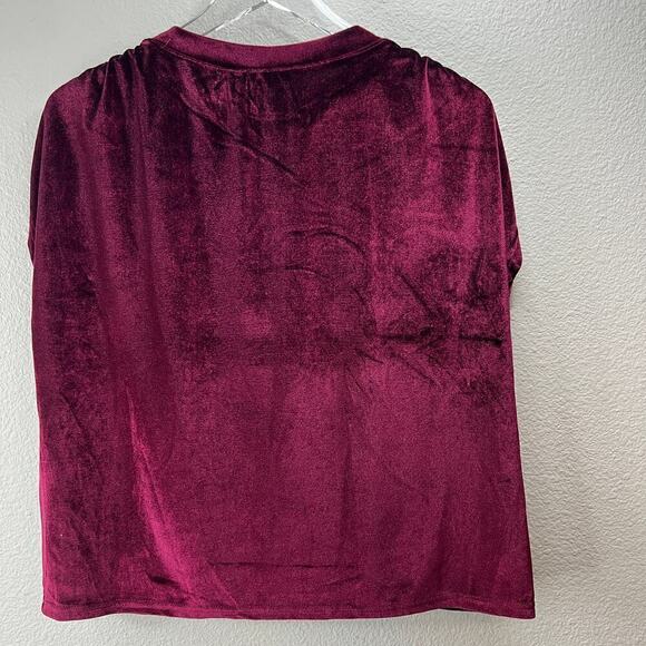 Amaryllis Velvet Rouge Ruched Shoulder Top Wine Burgundy Maroon Red Size S - Picture 6 of 7